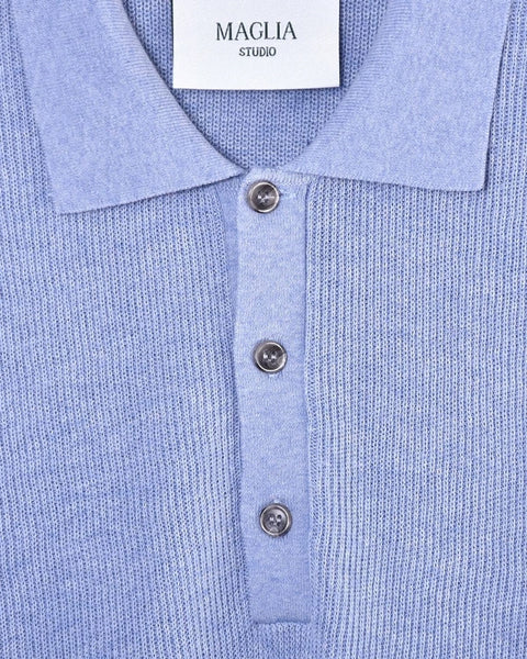 Knitted SS Polo - L Blue - MagliaStudio - Polotröjor