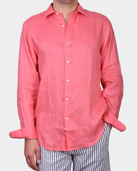 Linen Full Button Shirt - Coral - MagliaStudio - Skjortor