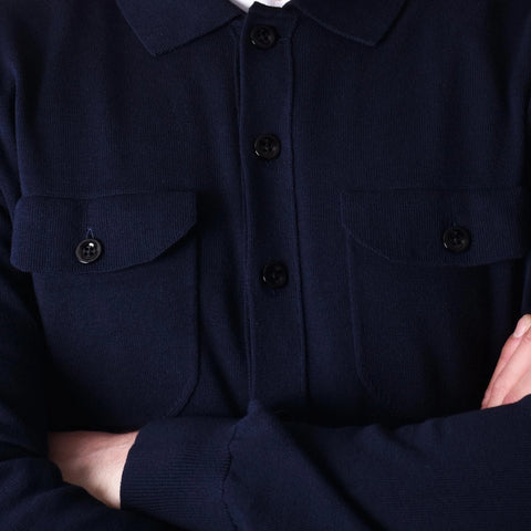 Knitted Cotton Overshirt - Navy - MagliaStudio - Knitwear