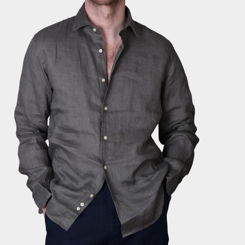Linen Full Button Shirt - Forest Green - MagliaStudio - Skjortor