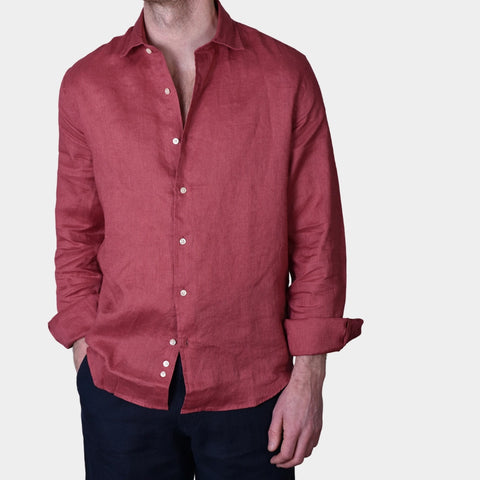 Linen Full Button Shirt - Wine - MagliaStudio - Skjortor