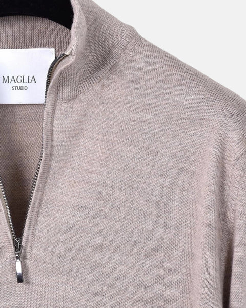 Merino 12 GG Half Zip - Beige - MagliaStudio - Knitwear