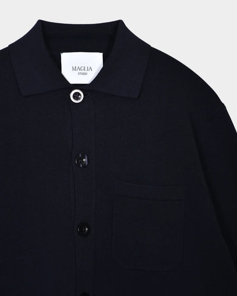 New Knitted Overshirt Pocket - Navy - MagliaStudio - Knitwear