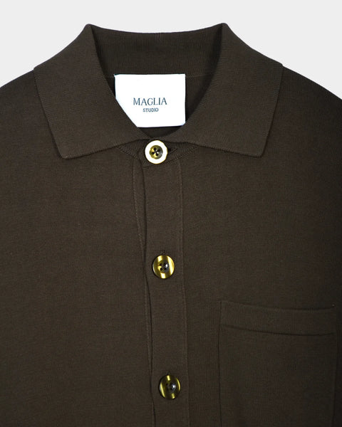 New Knitted Overshirt Pocket - Mil Green - MagliaStudio - Knitwear