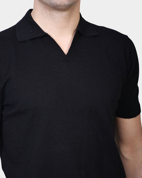 Open Polo Linen Blend - Black - MagliaStudio - Polotröjor