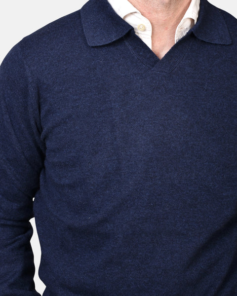 Open Polo Long Sleeve Cash/Blend - Blue - MagliaStudio - Knitwear