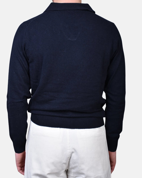 Open Polo Long Sleeve Cash/Blend - Navy - MagliaStudio - Knitwear