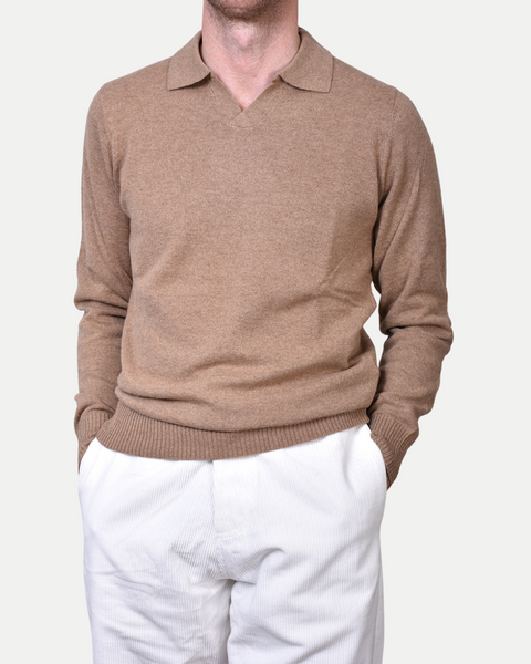 Open Polo Long Sleeve Cash/Blend - Sand - MagliaStudio - Knitwear