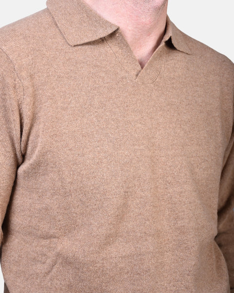 Open Polo Long Sleeve Cash/Blend - Sand - MagliaStudio - Knitwear