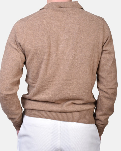 Open Polo Long Sleeve Cash/Blend - Sand - MagliaStudio - Knitwear