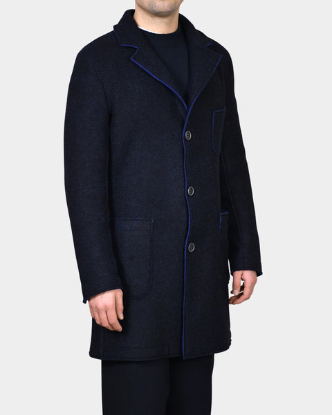 Two Color Boiled Wool Coat - Navy - MagliaStudio - Rockar