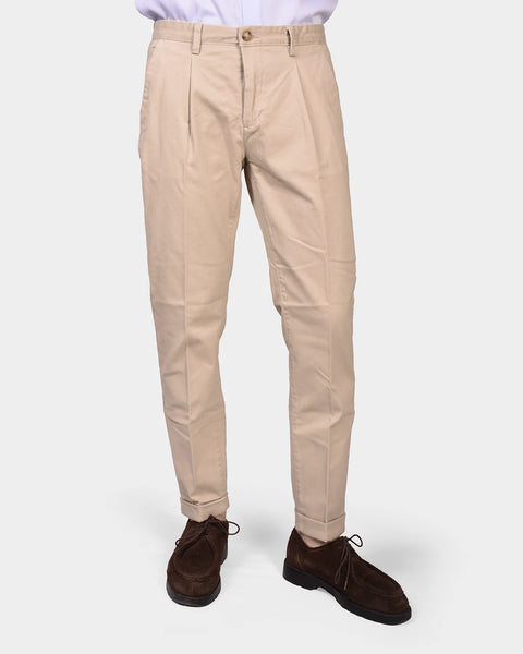 Cotton Turn Up Trouser - Beige - MagliaStudio - Byxor
