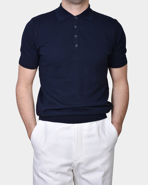 Polo Button Linen Blend - Navy - MagliaStudio - Polotröjor
