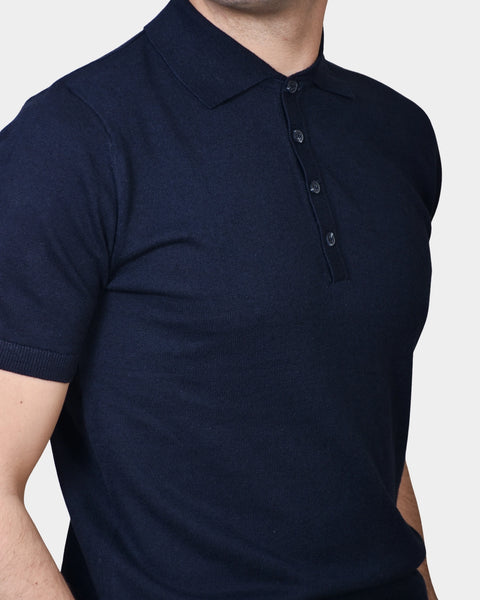 Polo Button Linen Blend - Navy - MagliaStudio - Polotröjor