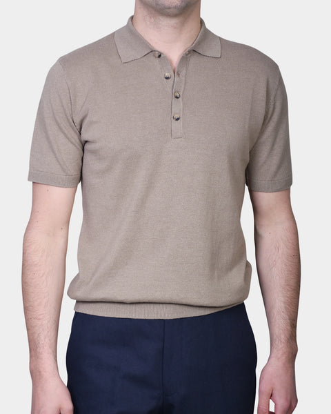 Polo Button Linen Blend - Brown - MagliaStudio - Polotröjor