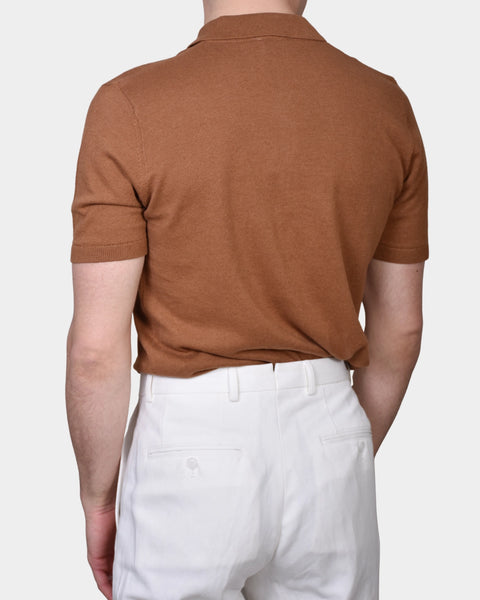 Polo Button Linen Blend - Caffe - MagliaStudio - Polotröjor