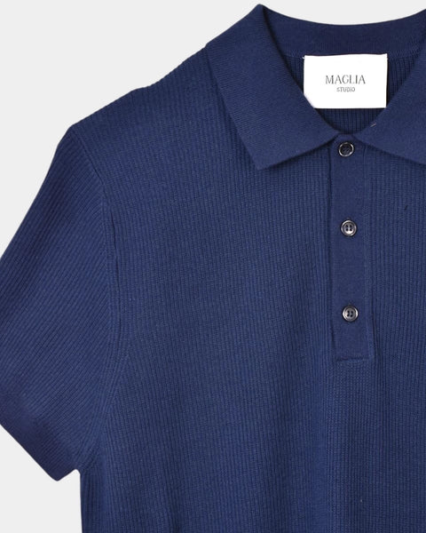 Knitted SS Polo - Navy - MagliaStudio - Polotröjor