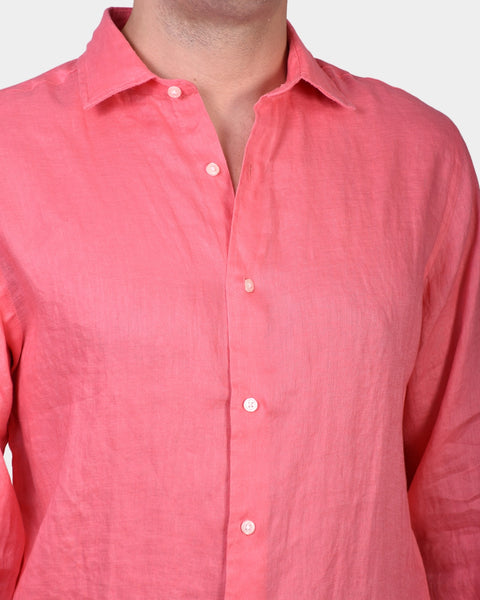 Linen Full Button Shirt - Coral - MagliaStudio - Skjortor