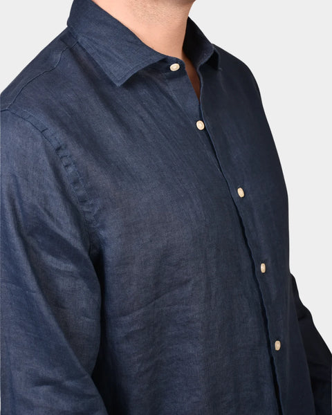 Linen Full Button Shirt - Dark Blue - MagliaStudio - Skjortor