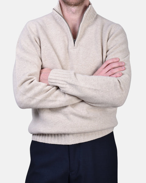 Half Zip 7 GG Lambswool - Beige - MagliaStudio - Knitwear