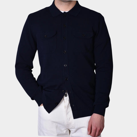 Knitted Cotton Overshirt - Navy - MagliaStudio - Knitwear