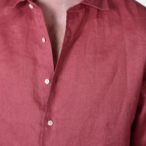 Linen Full Button Shirt - Wine - MagliaStudio - Skjortor