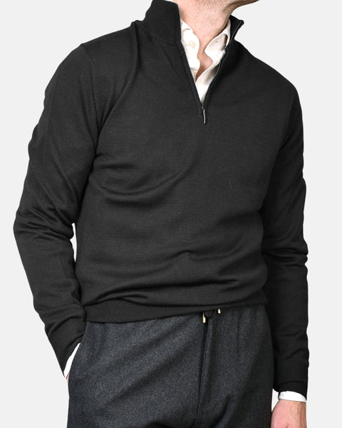 Merino 12 GG Half Zip - Black - MagliaStudio - Knitwear