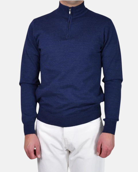 Merino 12 GG Half Zip - Denim Blue - MagliaStudio - Knitwear