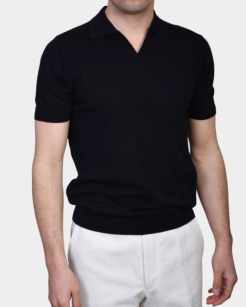 Open Polo Linen Blend - Black - MagliaStudio - Polotröjor