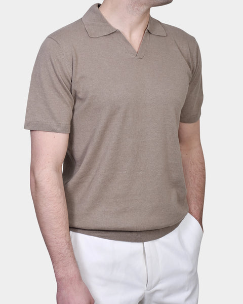 Open Polo Linen Blend - Brown - MagliaStudio - Polotröjor