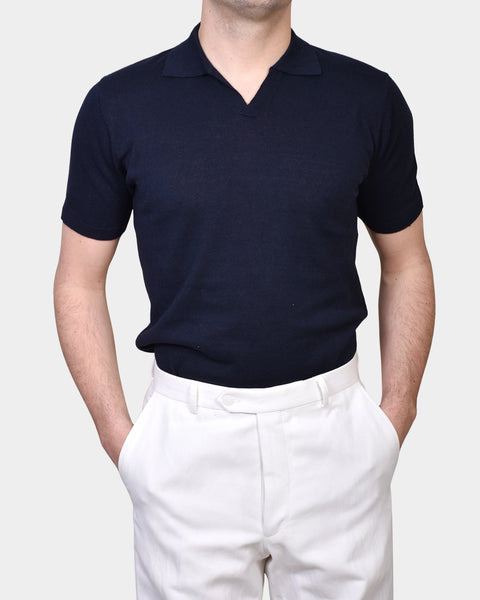 Open Polo Linen Blend - Navy - MagliaStudio - Polotröjor