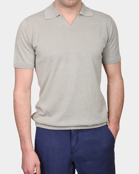 Open Polo Linen Blend - Water Green - MagliaStudio - Polotröjor
