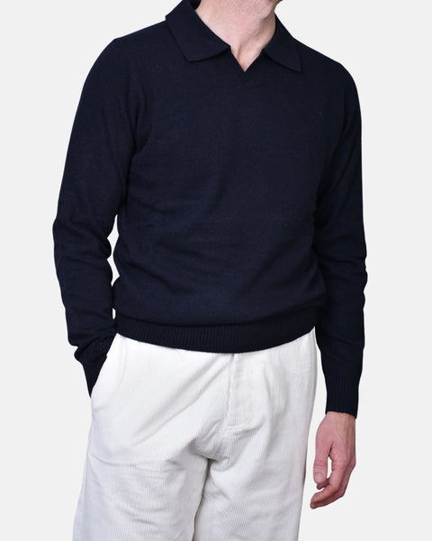 Open Polo Long Sleeve Cash/Blend - Navy - MagliaStudio - Knitwear