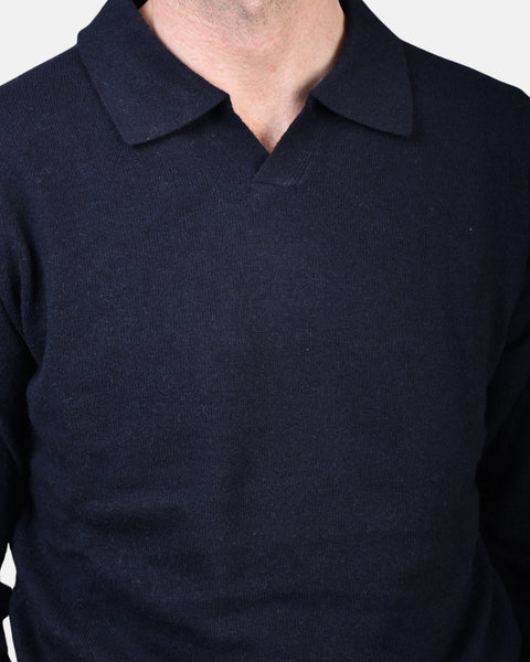 Open Polo Long Sleeve Cash/Blend - Navy - MagliaStudio - Knitwear