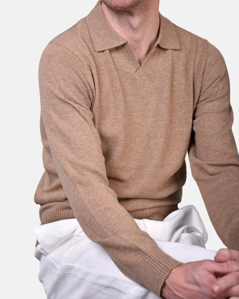 Open Polo Long Sleeve Cash/Blend - Sand - MagliaStudio - Knitwear