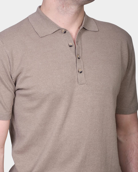 Polo Button Linen Blend - Brown - MagliaStudio - Polotröjor