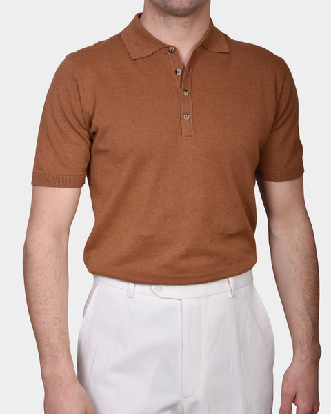 Polo Button Linen Blend - Caffe - MagliaStudio - Polotröjor