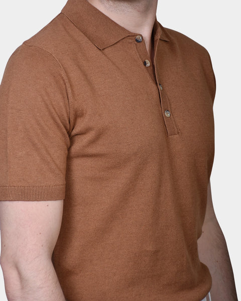 Polo Button Linen Blend - Caffe - MagliaStudio - Polotröjor